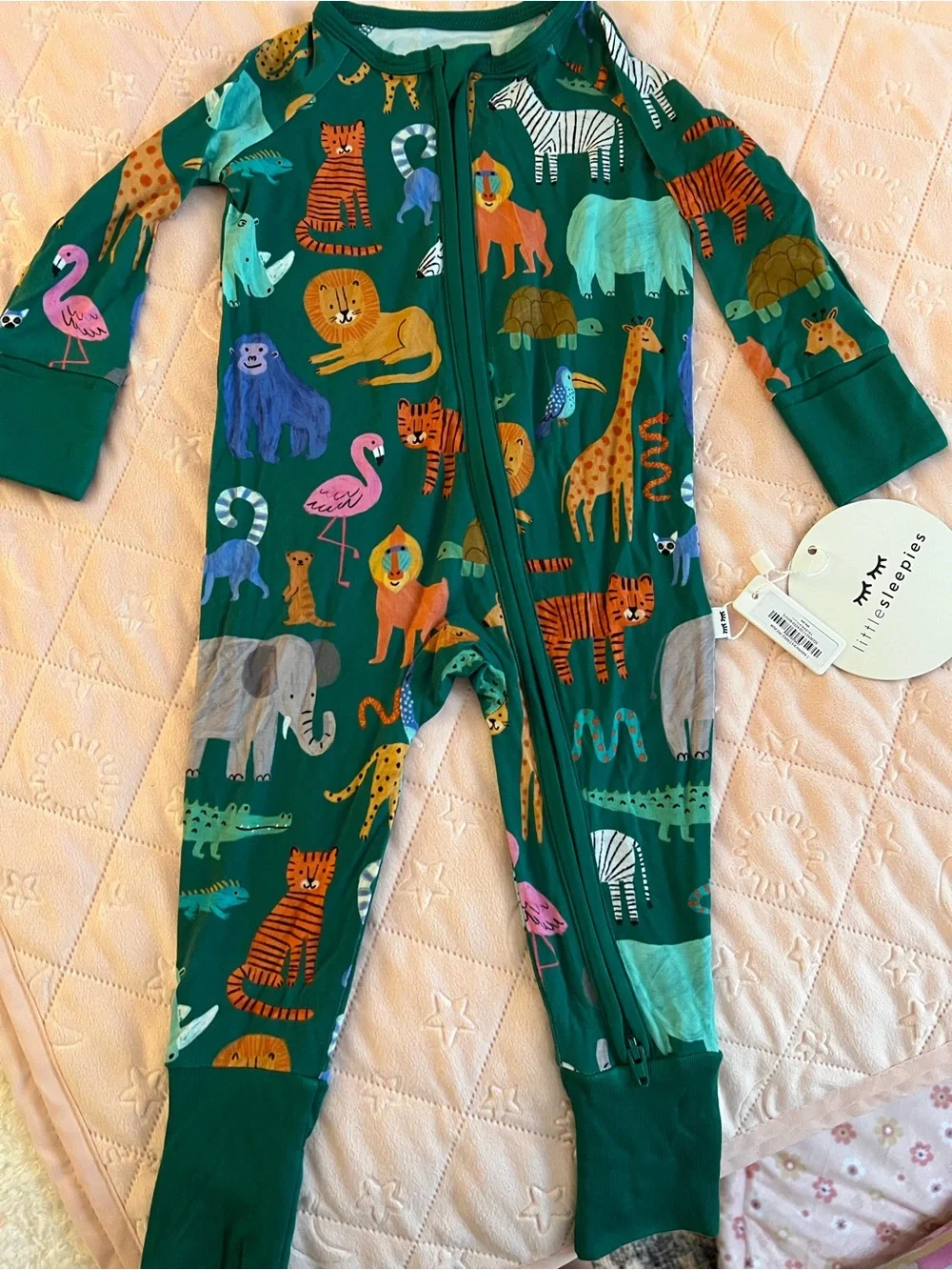 NWT Little Sleepies 3-6 months Green Wild Zoo Zippy
